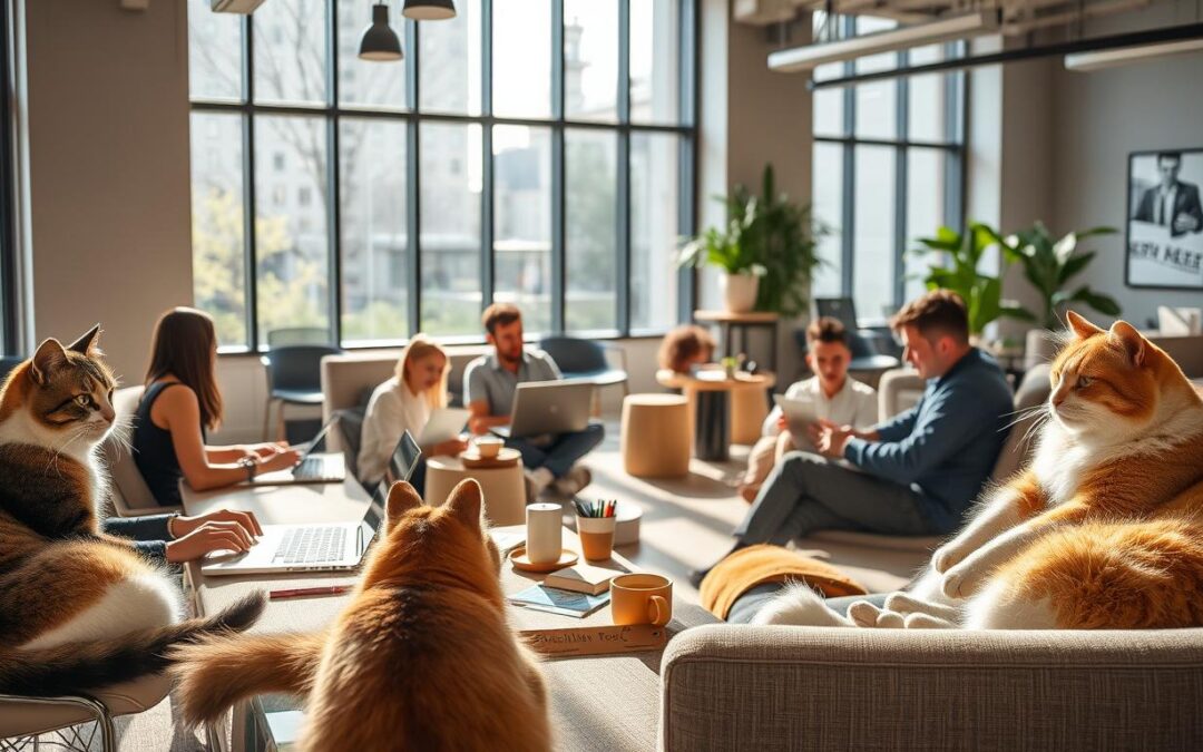 mačke v coworking pisarnah