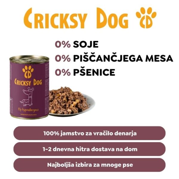 Ely hipoalergena mokra hrana za pse z govedino (premium formula brez pšeničnega glutena in piščančjega mesa) – 410 g - Slika 6