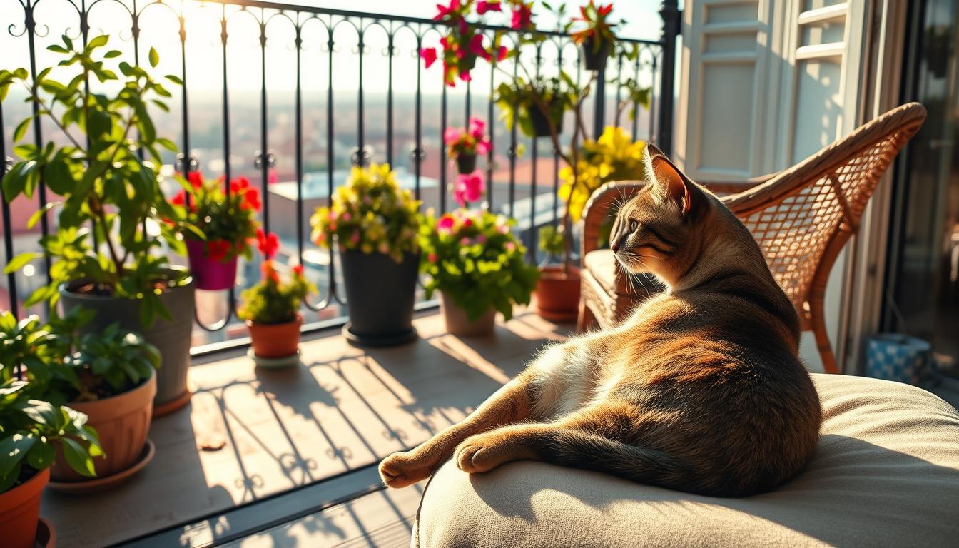 mačka poletje balkon