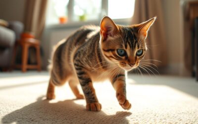 Mačka se med igro nenadoma ustavi in skrije – je to normalno?