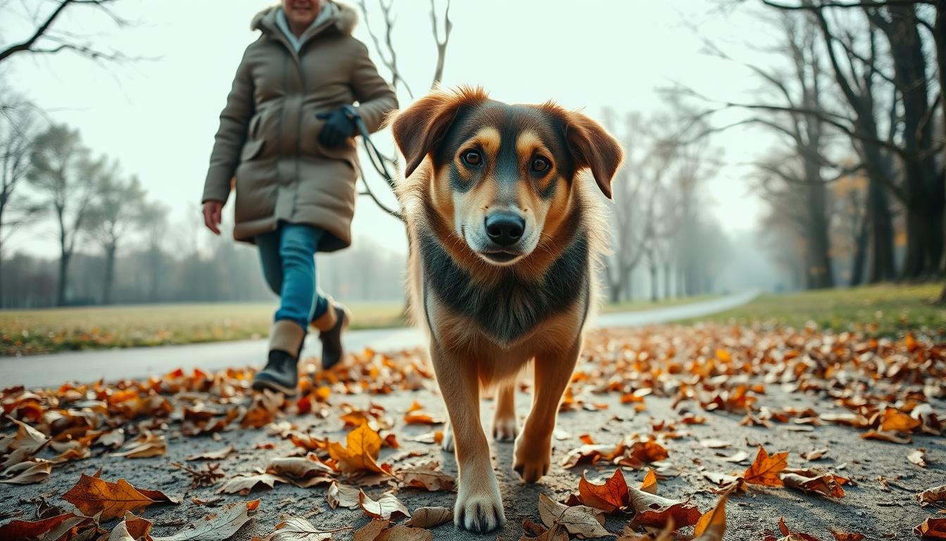 pes sprehod hladno vreme jesen