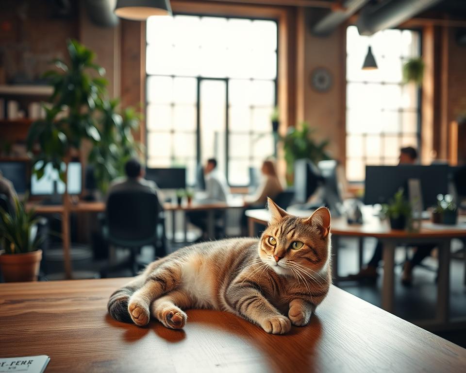 mačka v coworking pisarnah