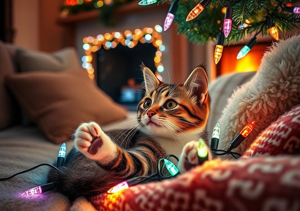 Mačke in božične lučke – zabava ali nevarnost?