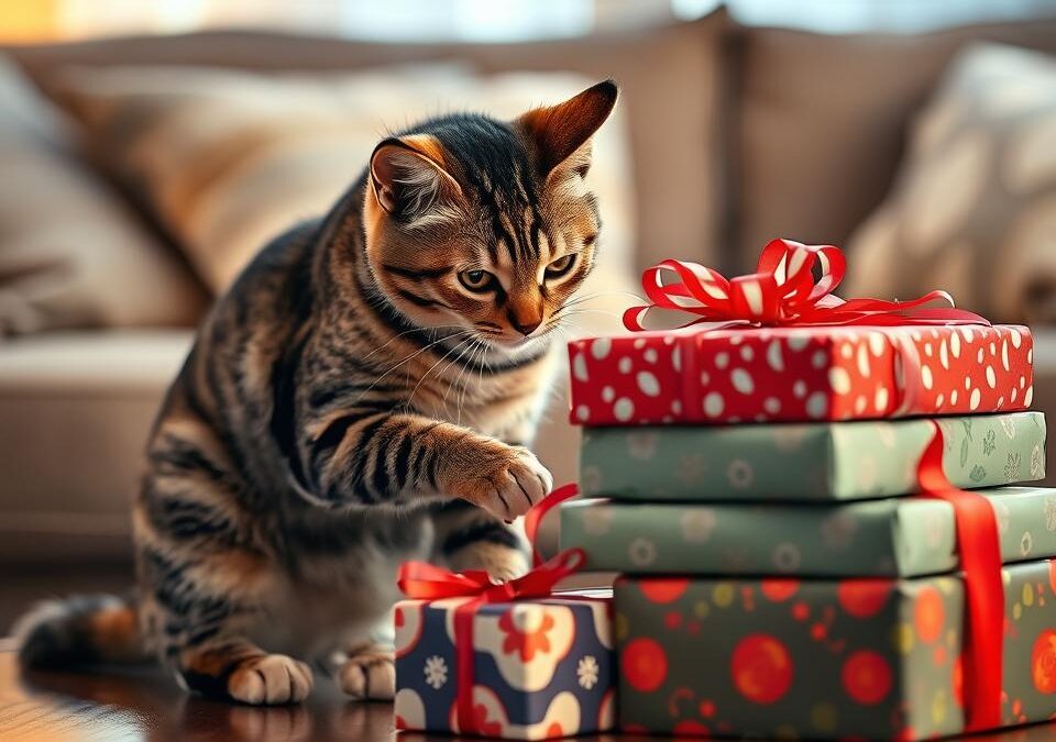 Mačka in božična darila – kako jih varno odpreti?