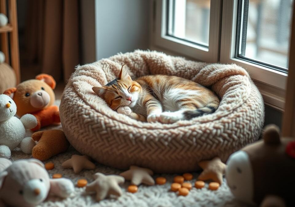 Mačka in debele, tople blazine