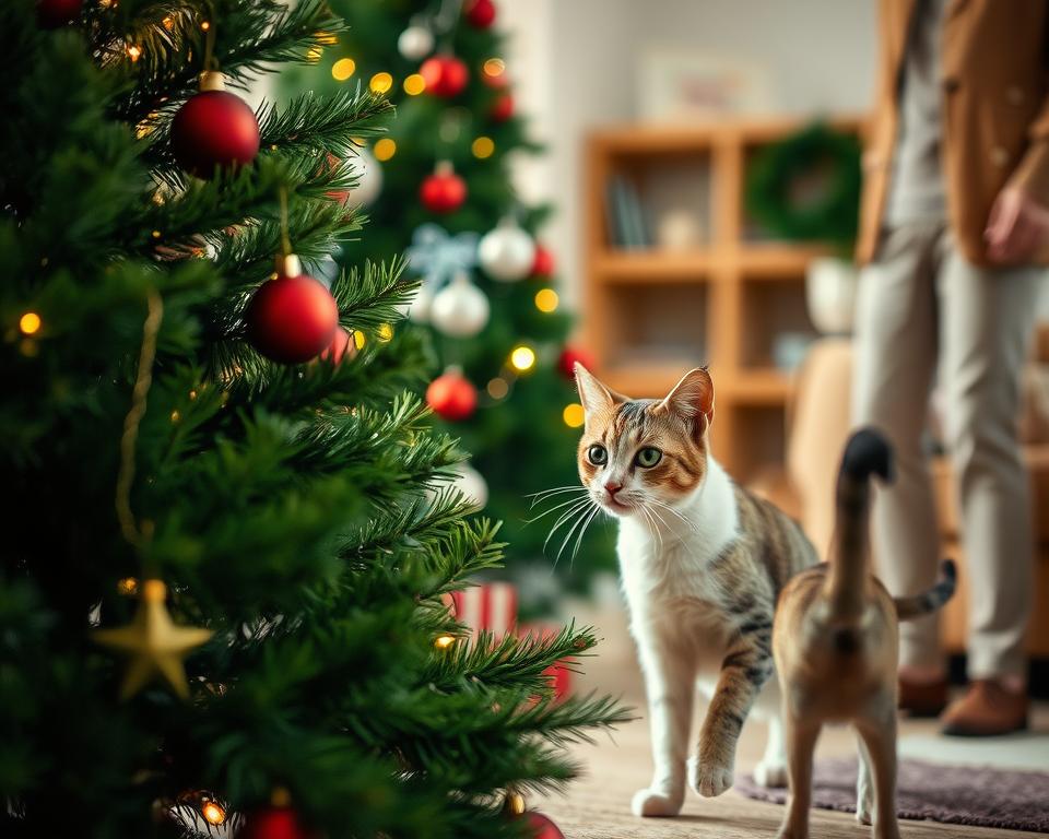 Macka-in-nevarnost-bozicnega-drevesca-pozimi Mačka in nevarnost božičnega drevesca pozimi