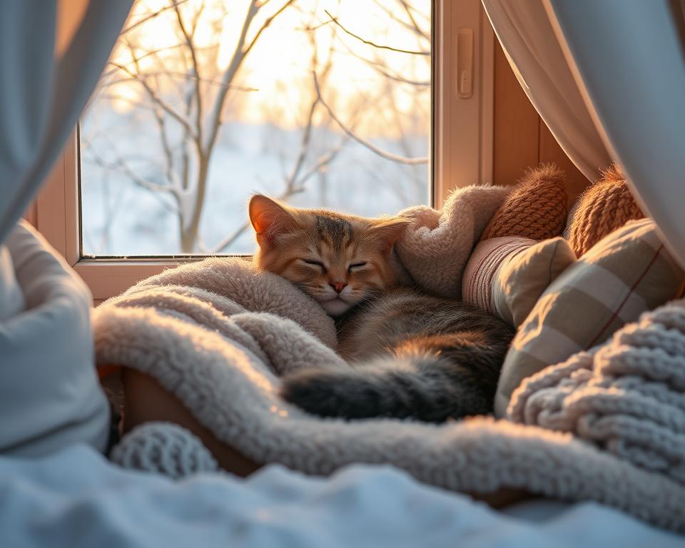 Odeja in skrivališče za mačko pozimi