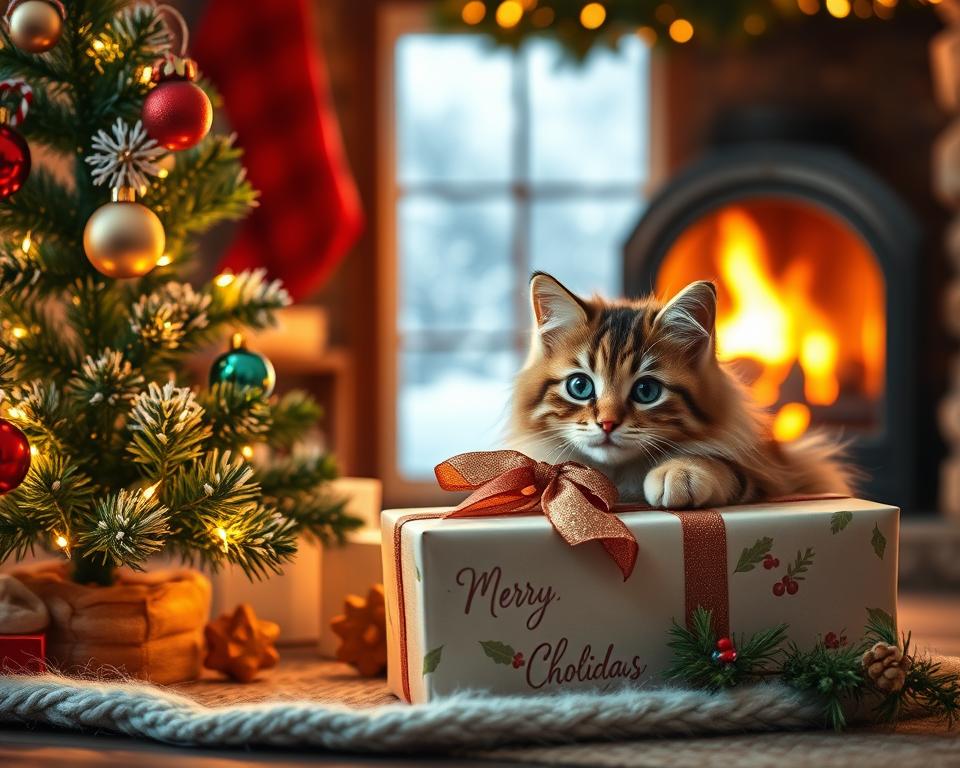 božična voščilnica z mačko