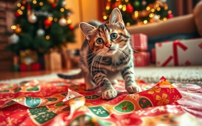 Mačji blog 17 Mačka proti božičnemu ovojnemu papirju – kako se izogniti nesrečam