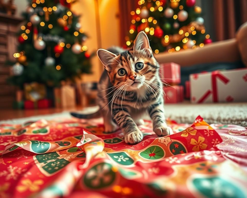 božični ovojni papir in mačka