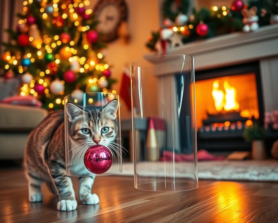 božično okraševanje in mačka