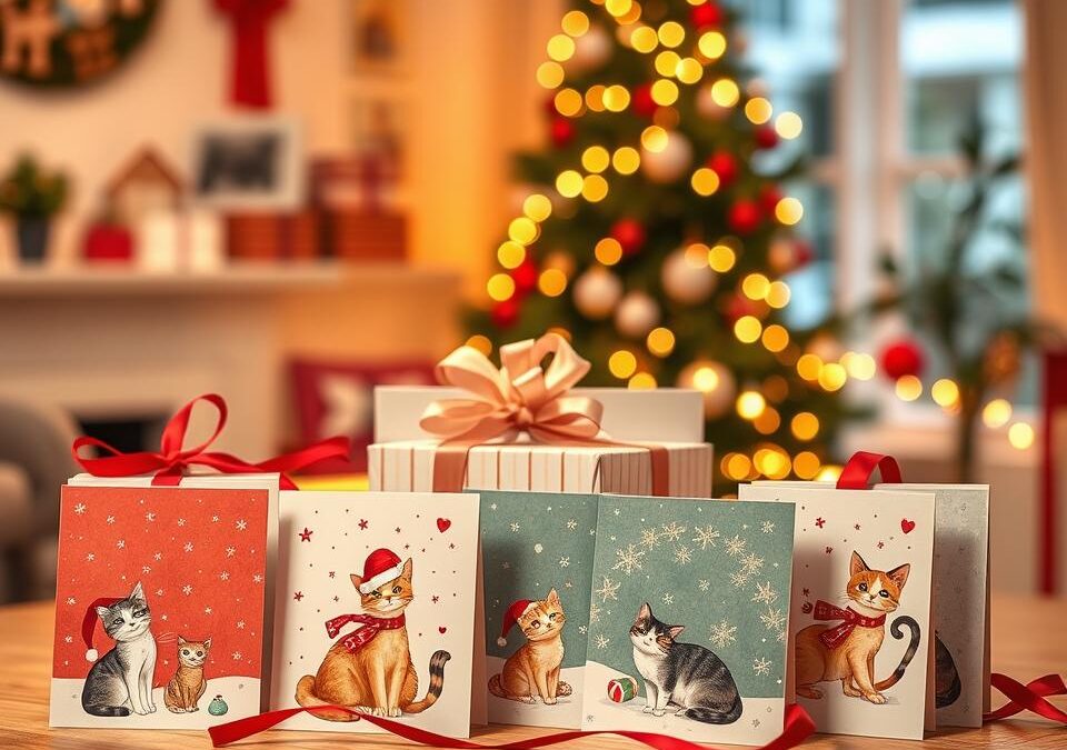 Božične natisljive darilne kartice za ljubitelje mačk