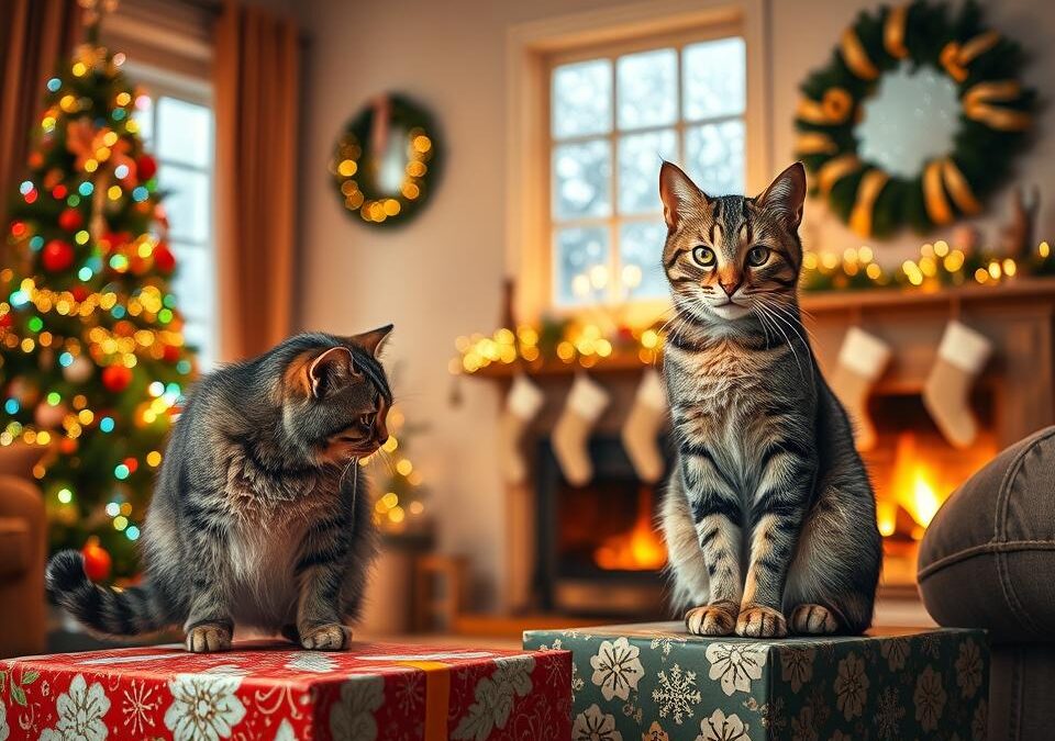 Božično fotografiranje doma z mačko – ideje za dekoracijo