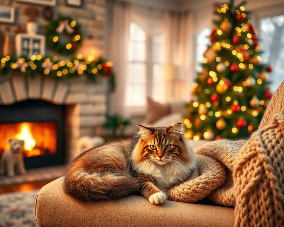 kamin-ob-bozicu-in-macka kamin ob božiču in mačka