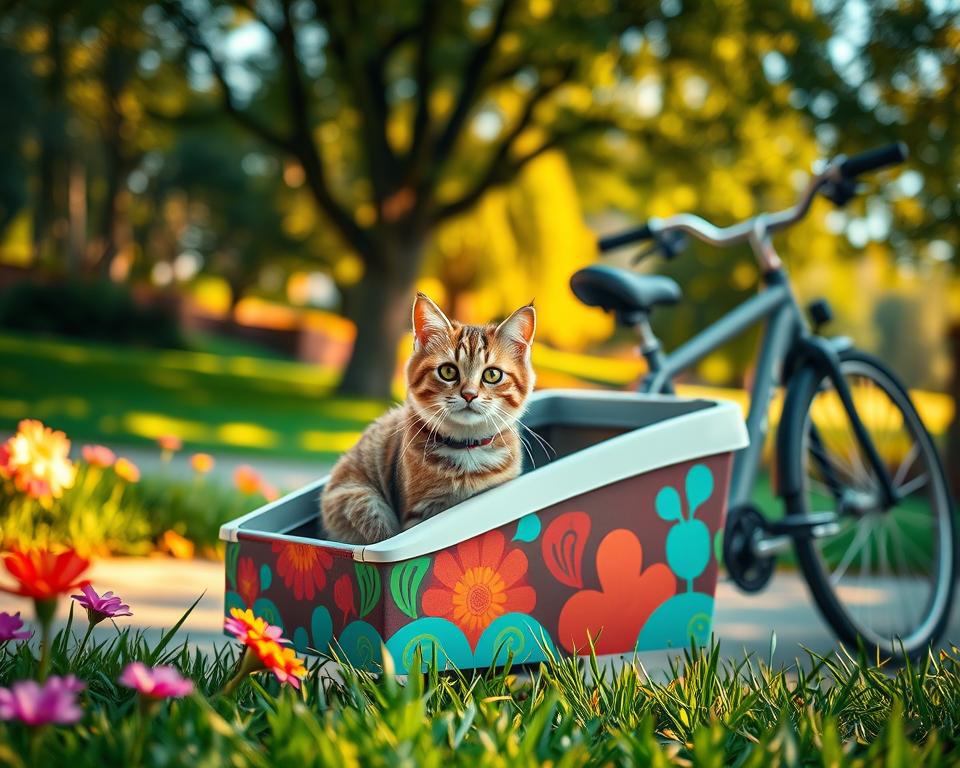 mačka v kolesarski prikolici