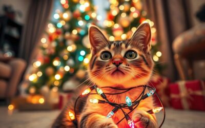 Mačji blog 21 Mačka in božične lučke – dekoracija ali past?