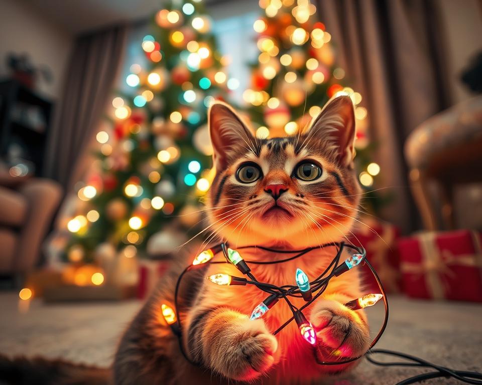 nevarnost svetlobnih verig za mačko