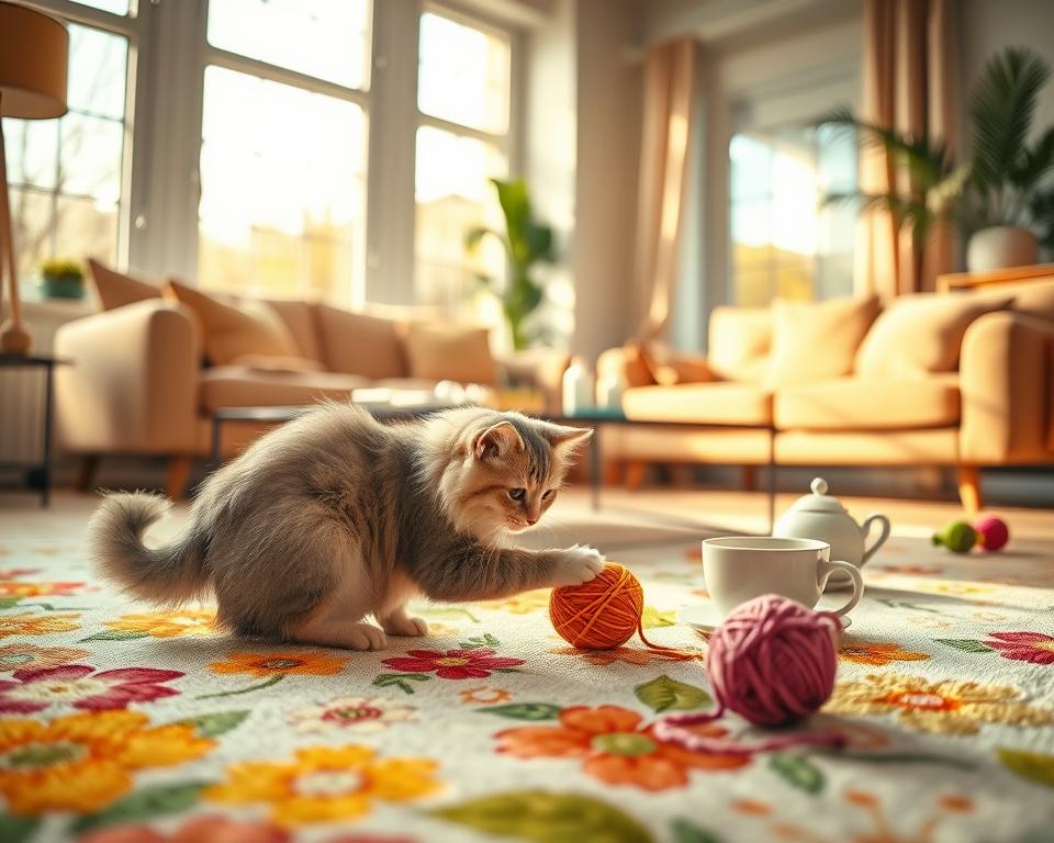 nova preproga spomladi in mačka