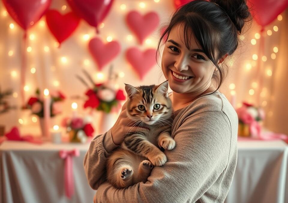 Valentinovo fotografiranje z mačko – romantika na štirih tačkah