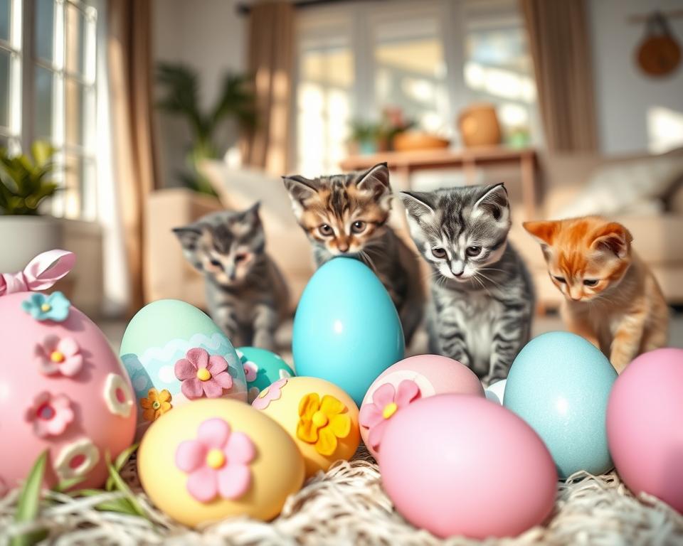velikonočne dekoracije in mačka
