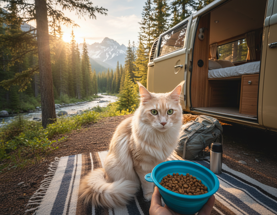 hranjenje mačke med potovanjem