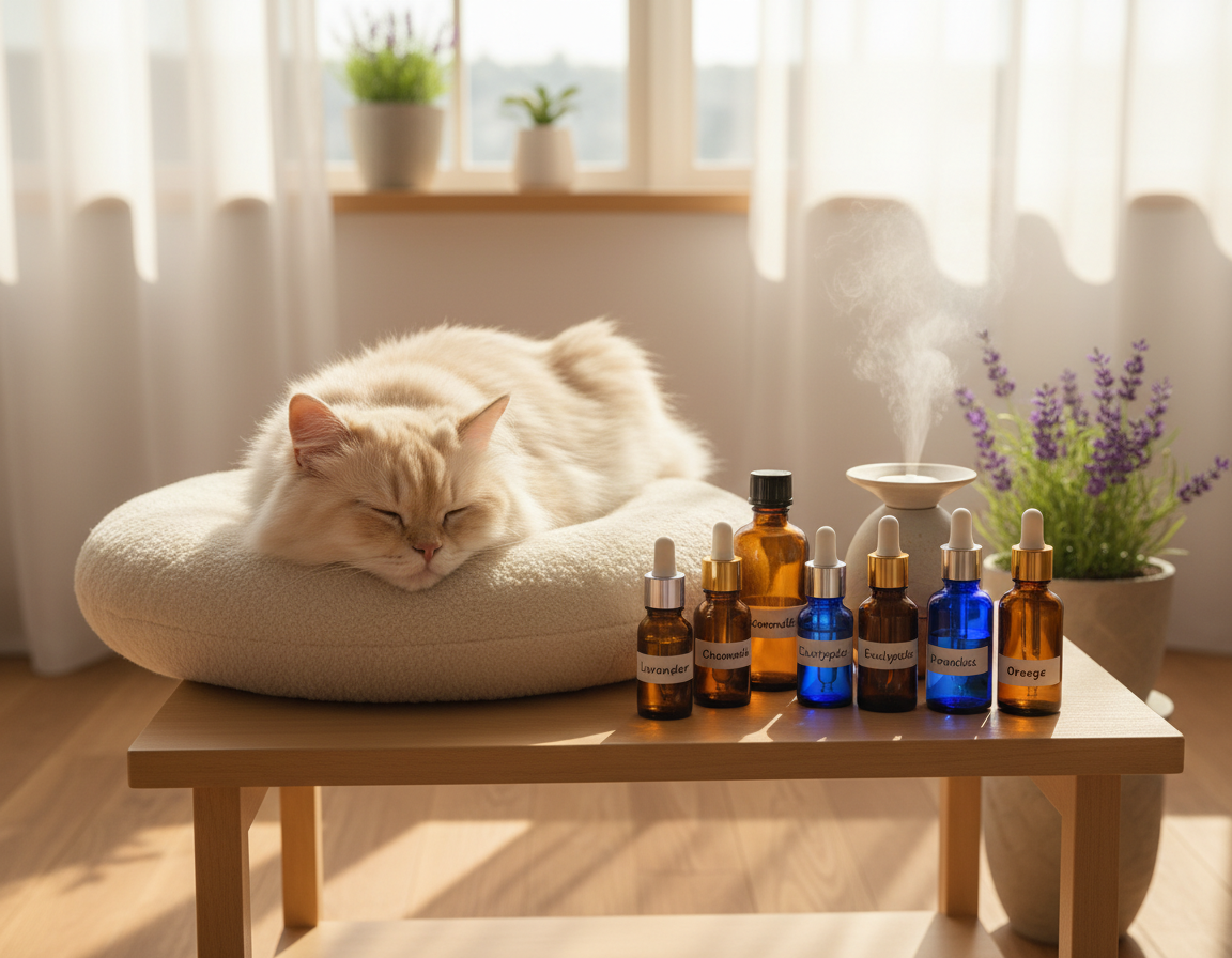 zmanjševanje stresa pri mačkah z eteričnimi olji