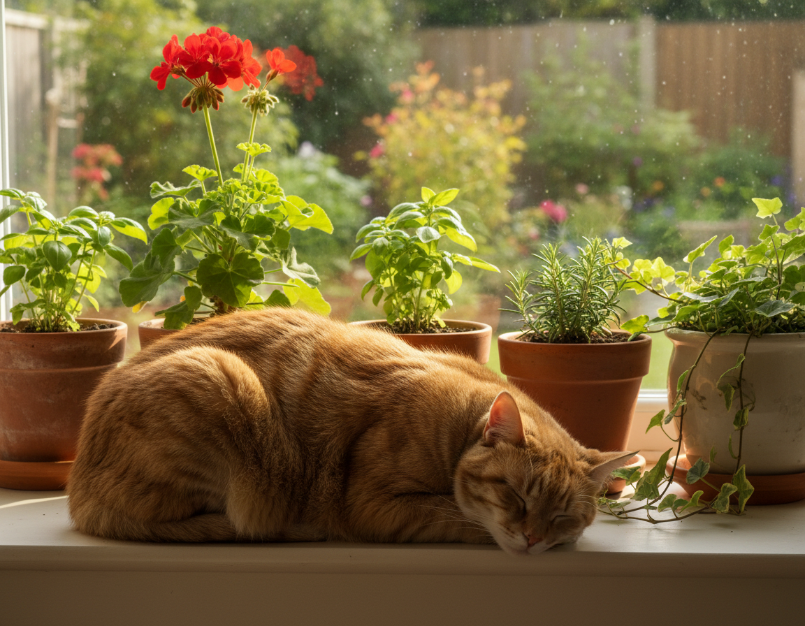 počitek mačke na okenski polici