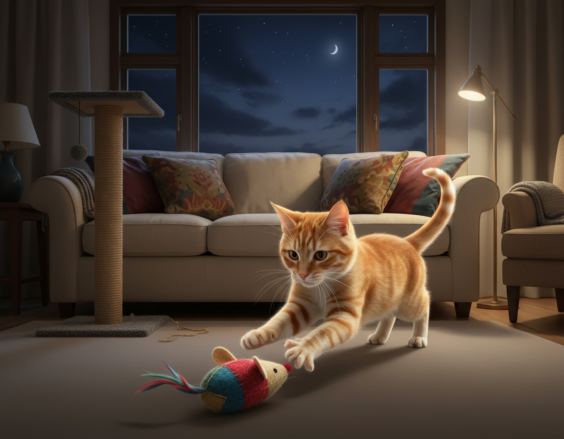 večerna rutina igre pri mački