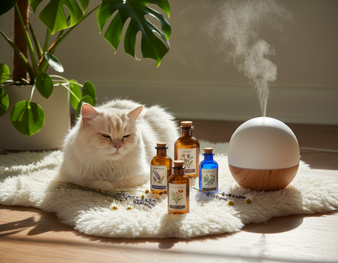 zmanjševanje stresa pri mački z eteričnimi olji